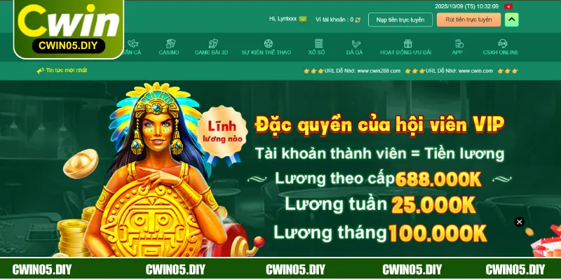 Vào đúng liên kết chính thức rồi chọn mục rút tiền CWIN